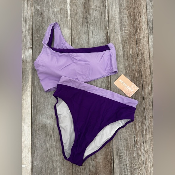 MOOSLOVER Women Cutout One Shoulder High Waisted Bikini High Cut Two Piece‎ Med - Picture 12 of 13